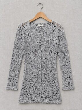 nomi Light Gray Open-Knit V-Neck Button Cardigan